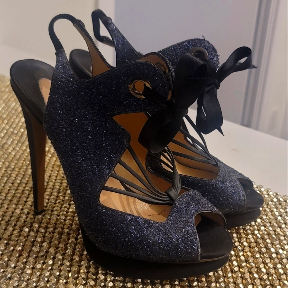 Nicholas Kirkwood Blue Sparkle Pump w/ Satin Bow